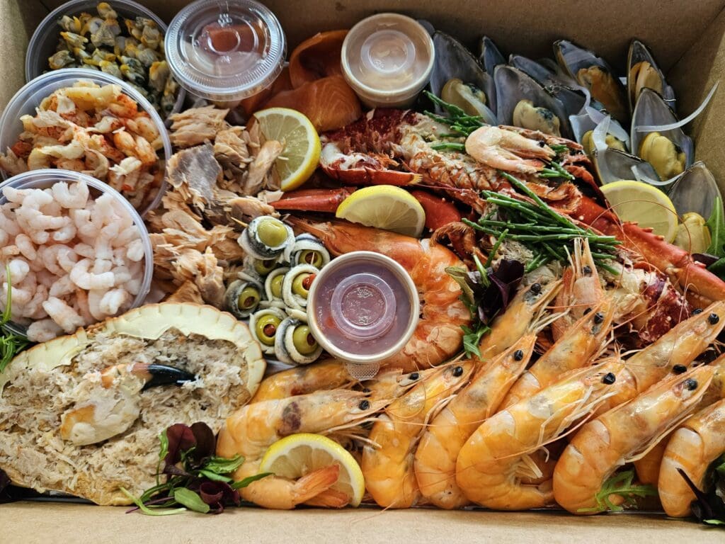 A generous sharing platter filled with fresh fish and shellfish